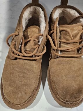 UGG Chestnut Suede Lace-Up Ankle Boots with Shearling Lining